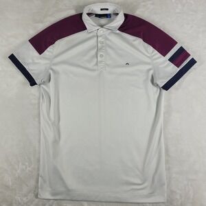 J Lindeberg Polo Shirt Men's Medium White Performance Golf Short Sleeve‎ Slim